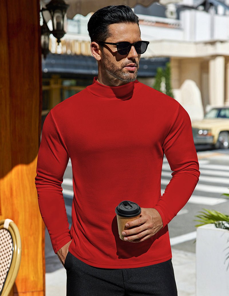 Red men’s mock turtleneck pullover undershirt, long sleeves