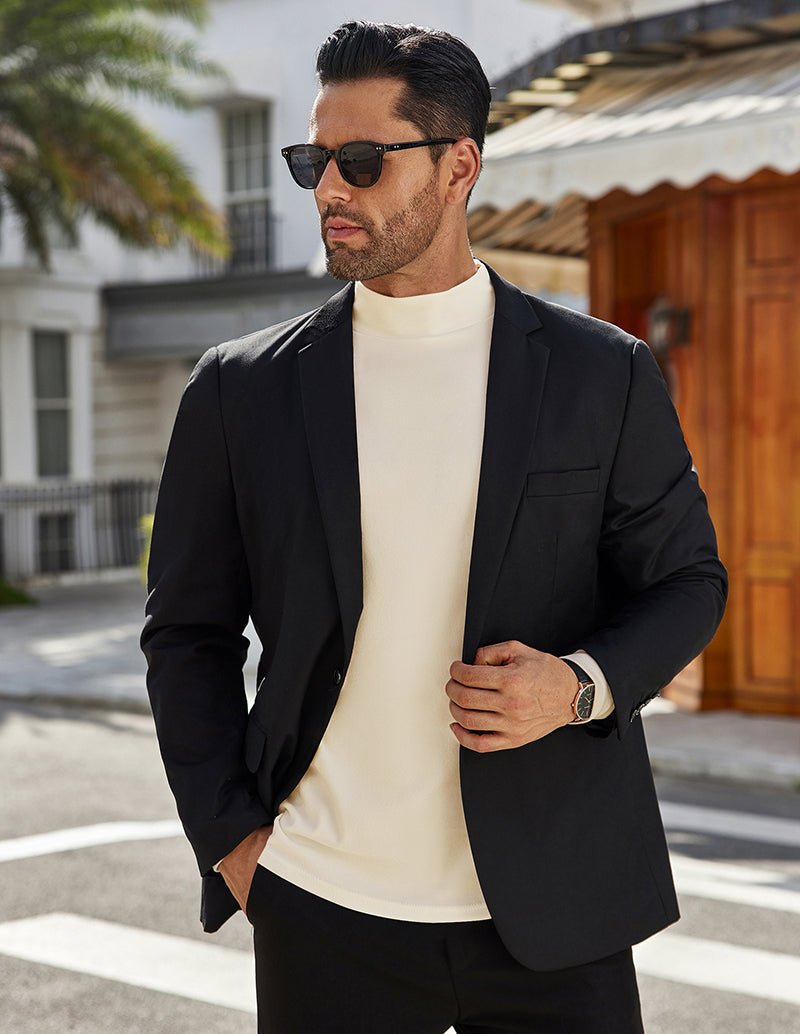 White men’s mock turtleneck pullover undershirt, short-sleeve style