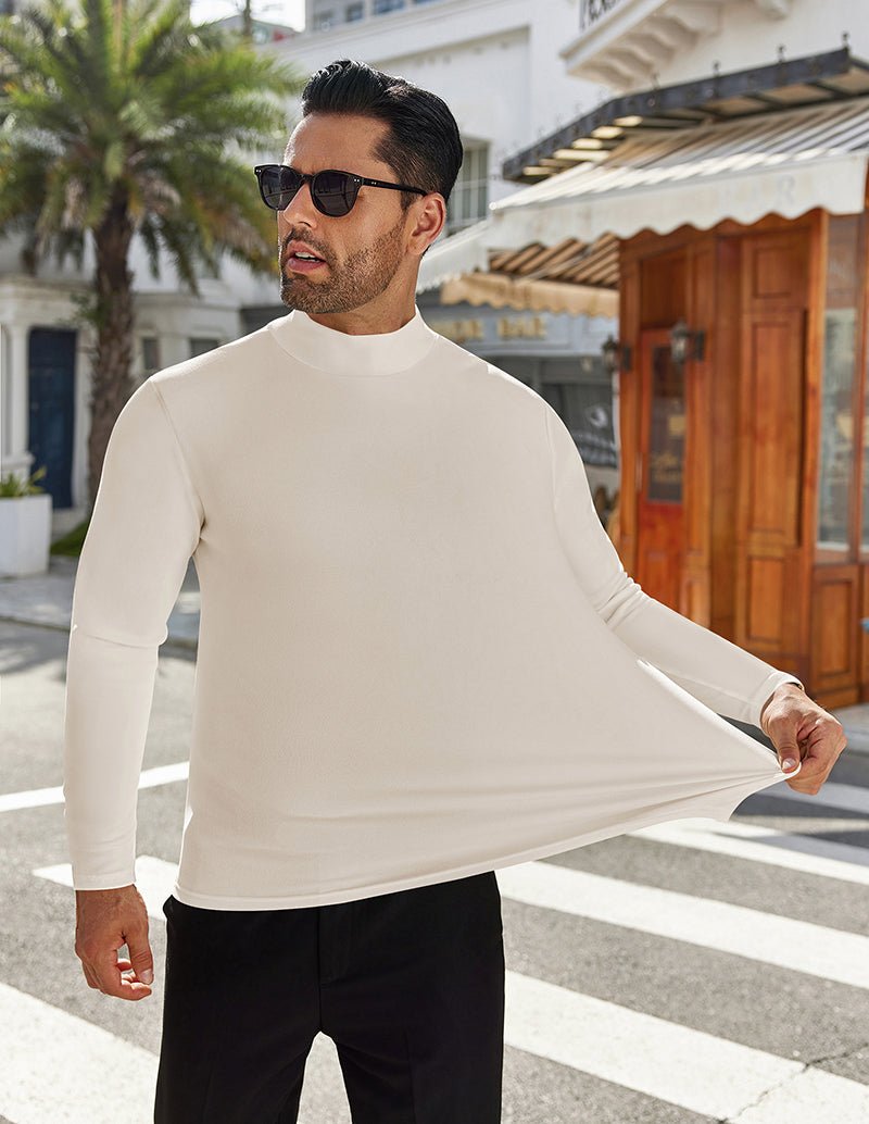 White mock turtleneck pullover undershirt for men, long sleeves