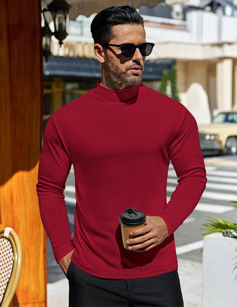 Wine red men’s mock turtleneck pullover undershirt, long sleeves