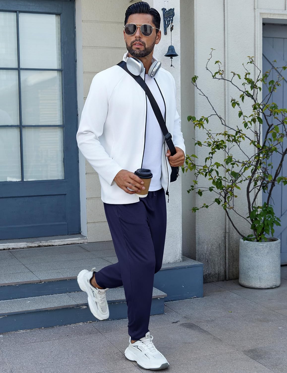 Men's pajama pants, navy blue, full-length lounge pants
