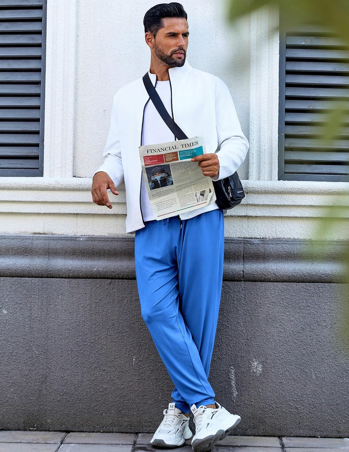 Men’s solid blue pajama pants with tapered fit and drawstring waist