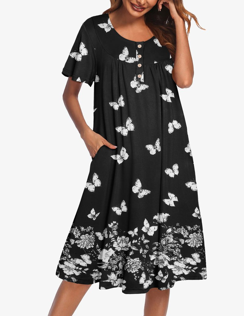 Ekouaer Nightgowns for Women Short Sleeve Floral Dress with Pockets