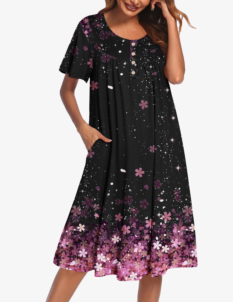 Ekouaer Nightgowns for Women Short Sleeve Floral Dress with Pockets