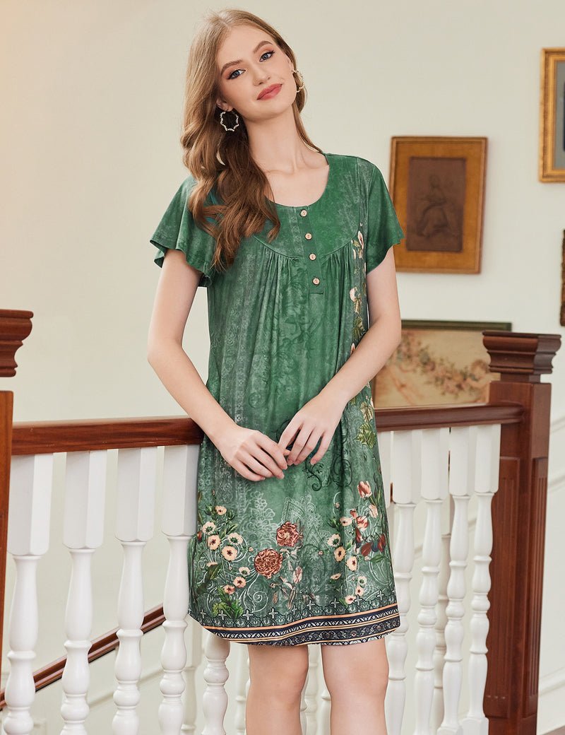 Ekouaer Nightgowns for Women Short Sleeve Floral Dress with Pockets
