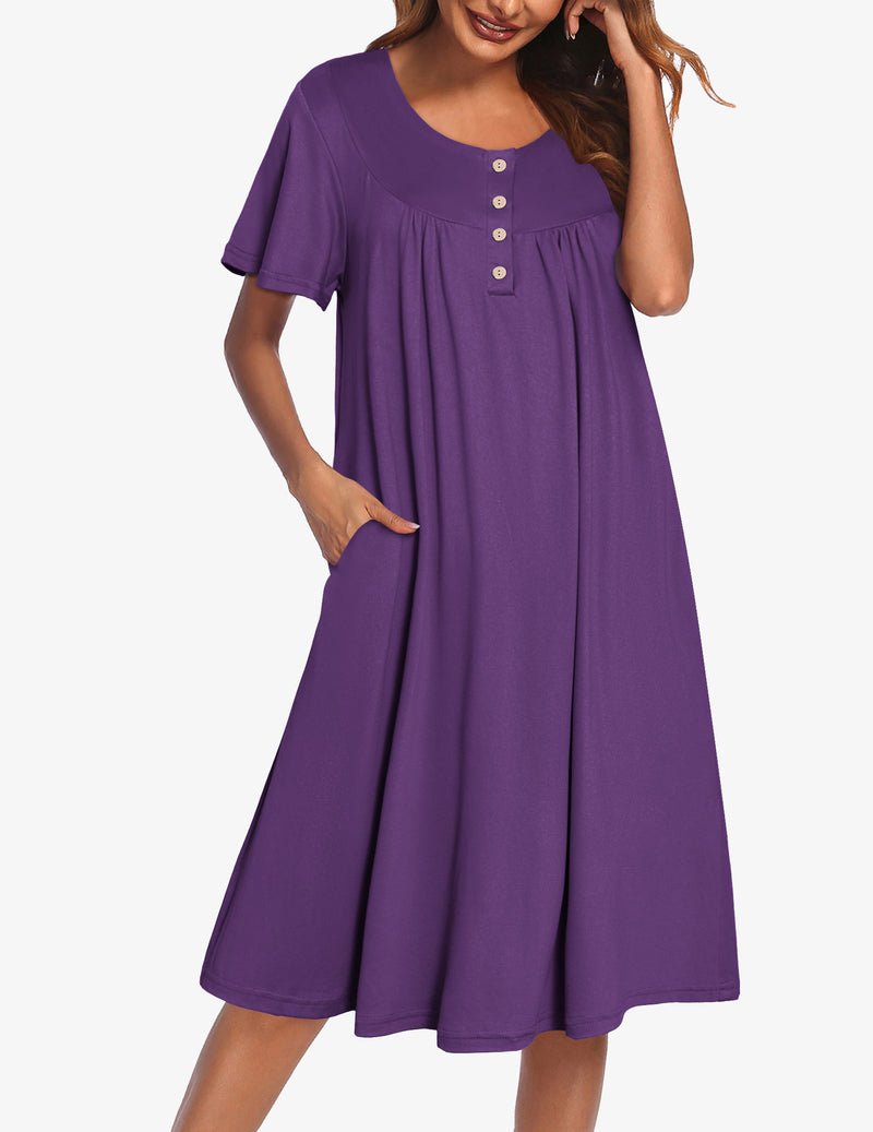 Ekouaer Nightgowns for Women Short Sleeve Floral Dress with Pockets
