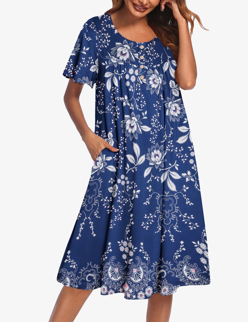 Ekouaer Nightgowns for Women Short Sleeve Floral Dress with Pockets