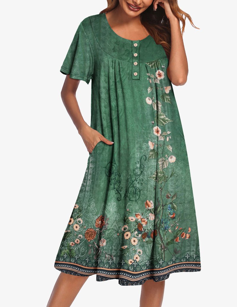 Ekouaer Nightgowns for Women Short Sleeve Floral Dress with Pockets