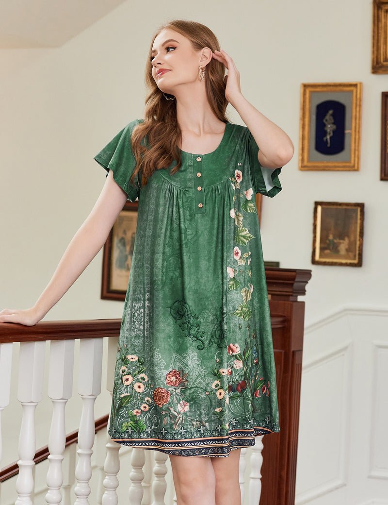 Ekouaer Nightgowns for Women Short Sleeve Floral Dress with Pockets
