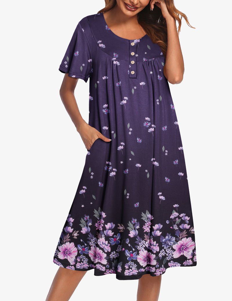 Ekouaer Nightgowns for Women Short Sleeve Floral Dress with Pockets