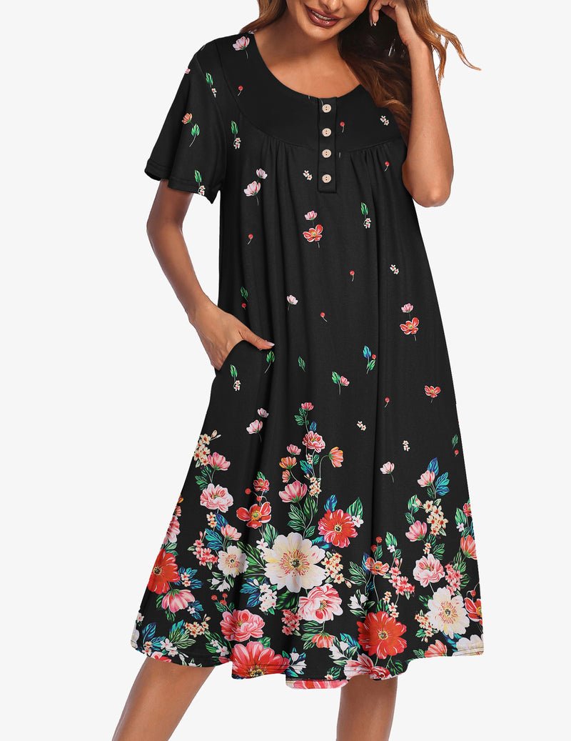 Ekouaer Nightgowns for Women Short Sleeve Floral Dress with Pockets
