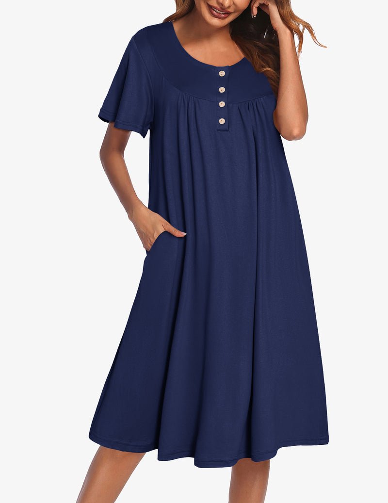 Ekouaer Nightgowns for Women Short Sleeve Floral Dress with Pockets
