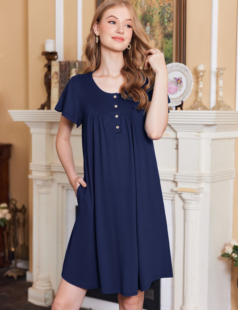 Ekouaer Nightgowns for Women Short Sleeve Floral Dress with Pockets