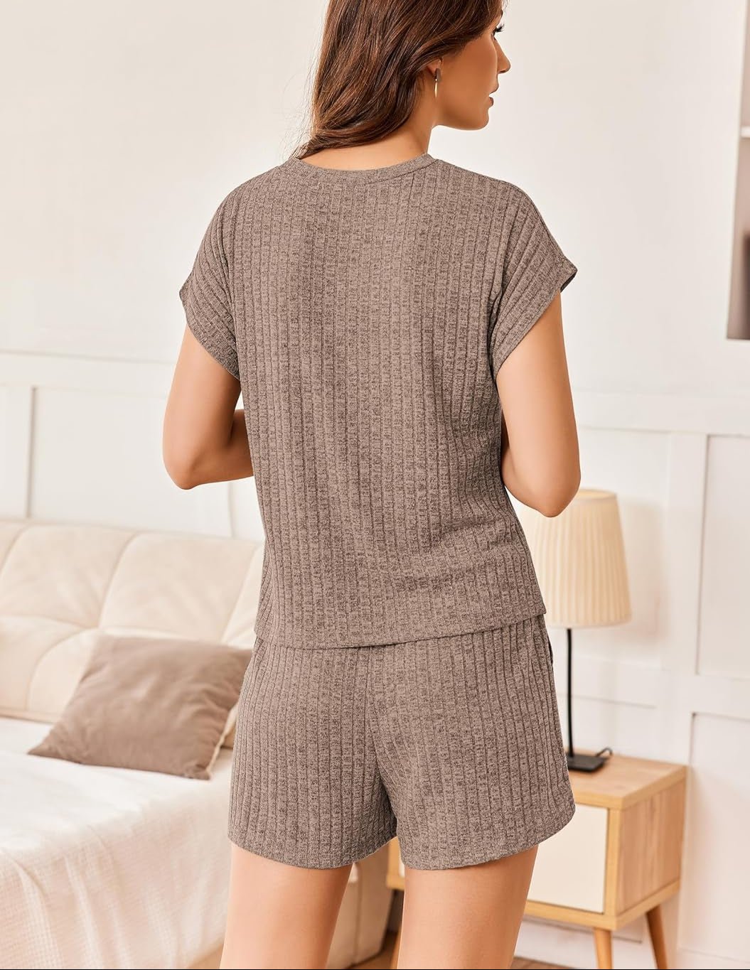 Ekouaer Pajamas Set  2 Piece Pjs Ribbed Knit Lounge Set