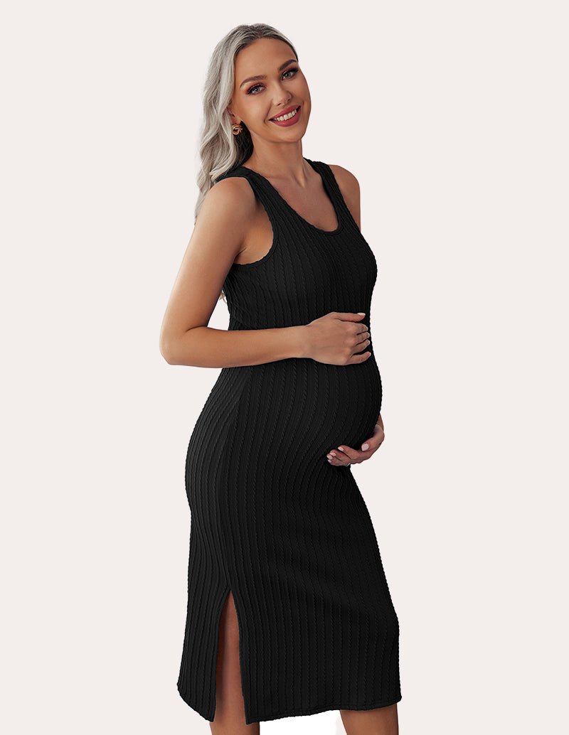 ribbed bodycon maternity dress Blue Ribbed Bodycon Maternity Midi Dress