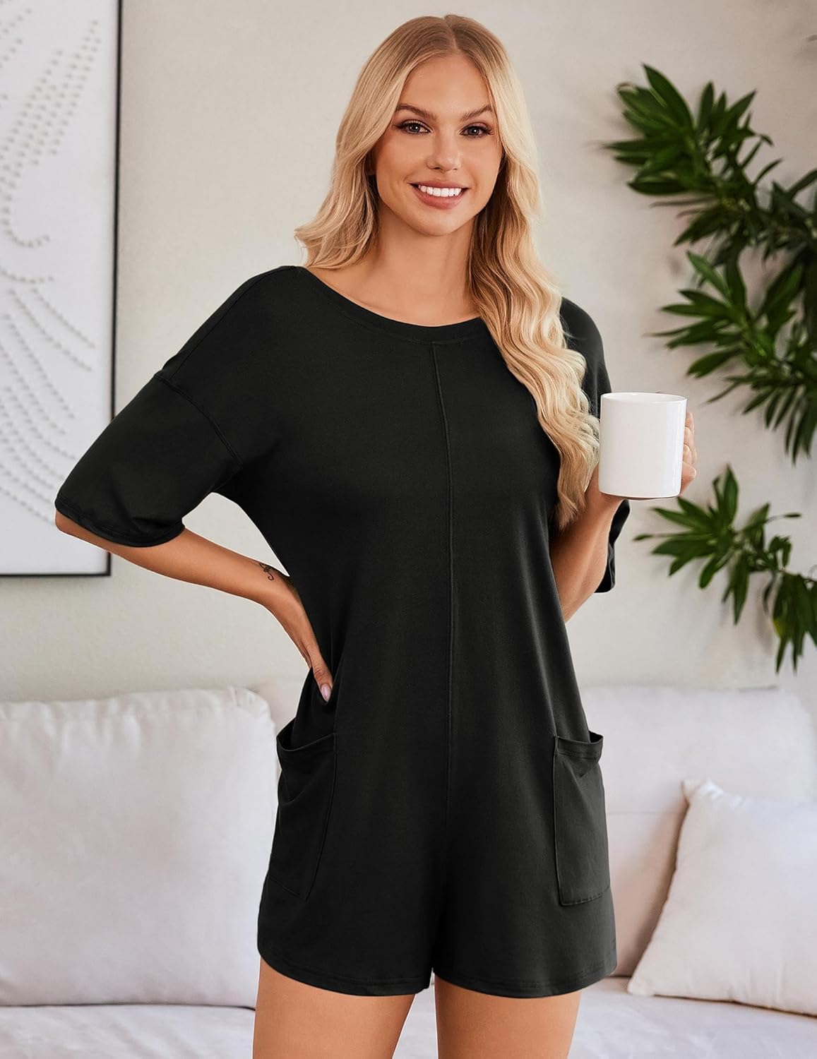Ekouaer Rompers for Women Oversized Reversible Baggy T-shirt Jumpsuit