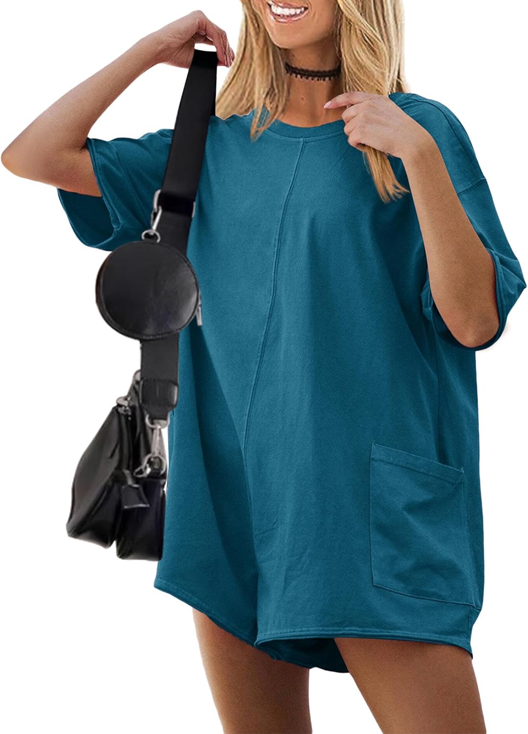 Ekouaer Rompers for Women Oversized Reversible Baggy T-shirt Jumpsuit
