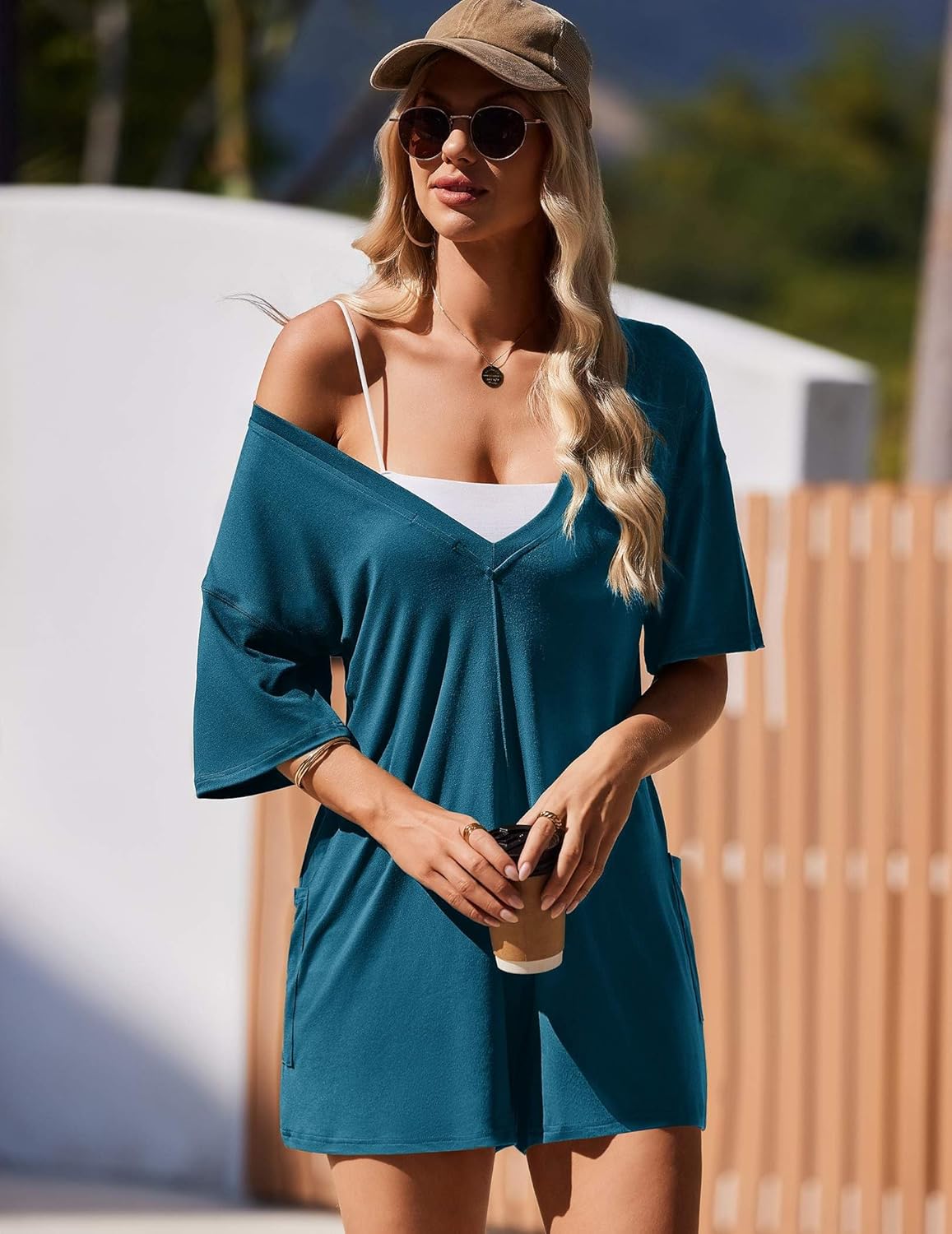 Ekouaer Rompers for Women Oversized Reversible Baggy T-shirt Jumpsuit