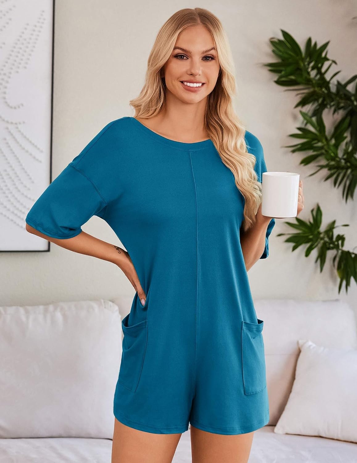 Ekouaer Rompers for Women Oversized Reversible Baggy T-shirt Jumpsuit