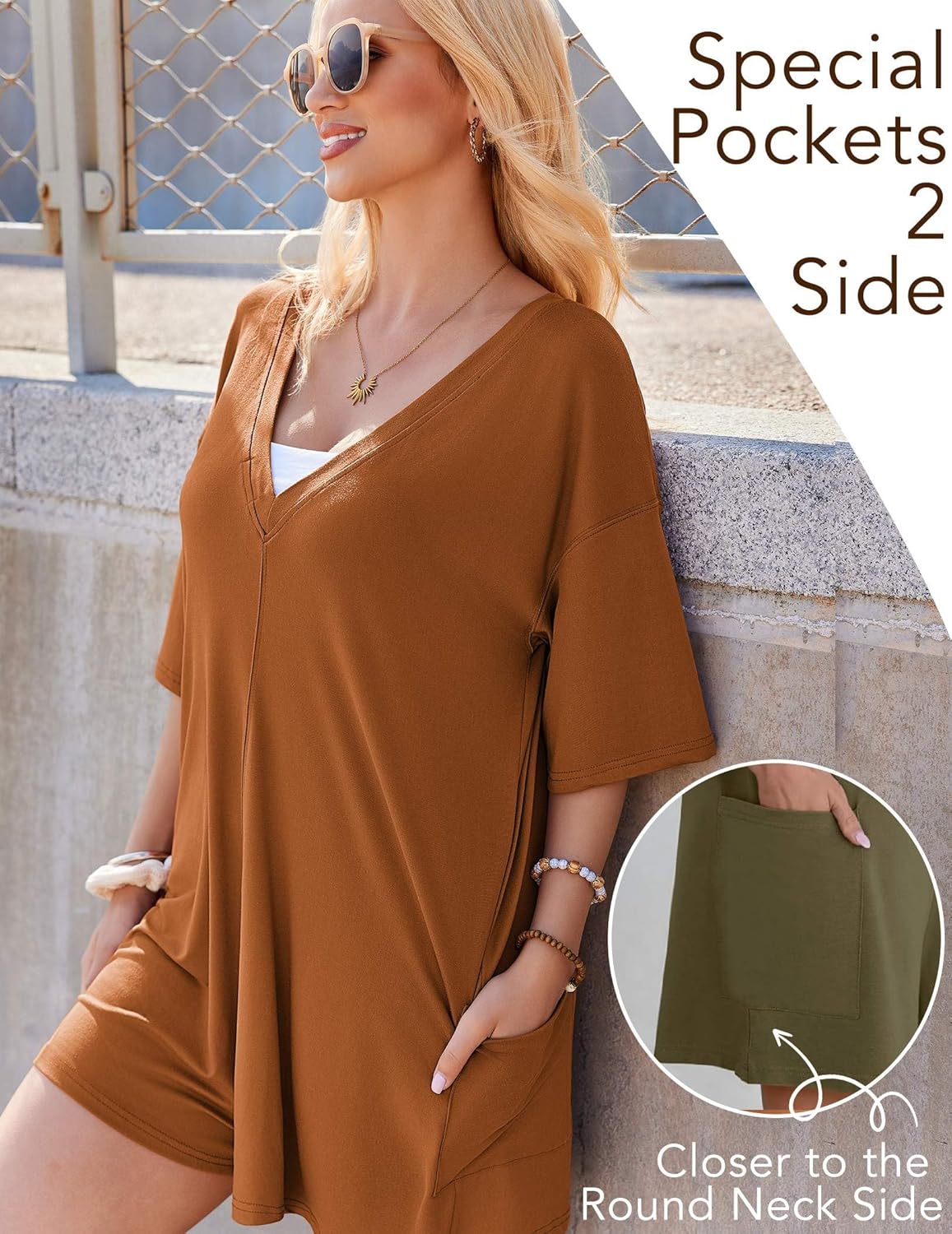 Ekouaer Rompers for Women Oversized Reversible Baggy T-shirt Jumpsuit