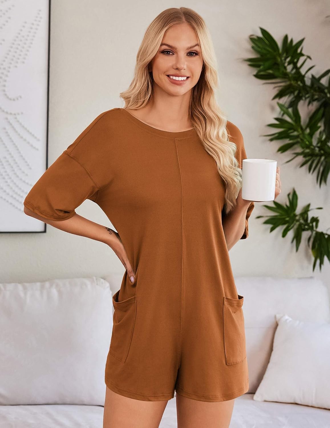 Ekouaer Rompers for Women Oversized Reversible Baggy T-shirt Jumpsuit
