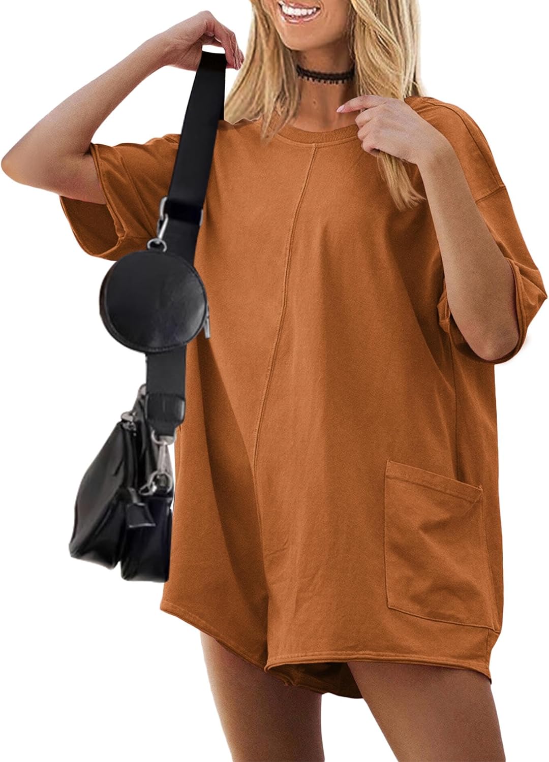 Ekouaer Rompers for Women Oversized Reversible Baggy T-shirt Jumpsuit