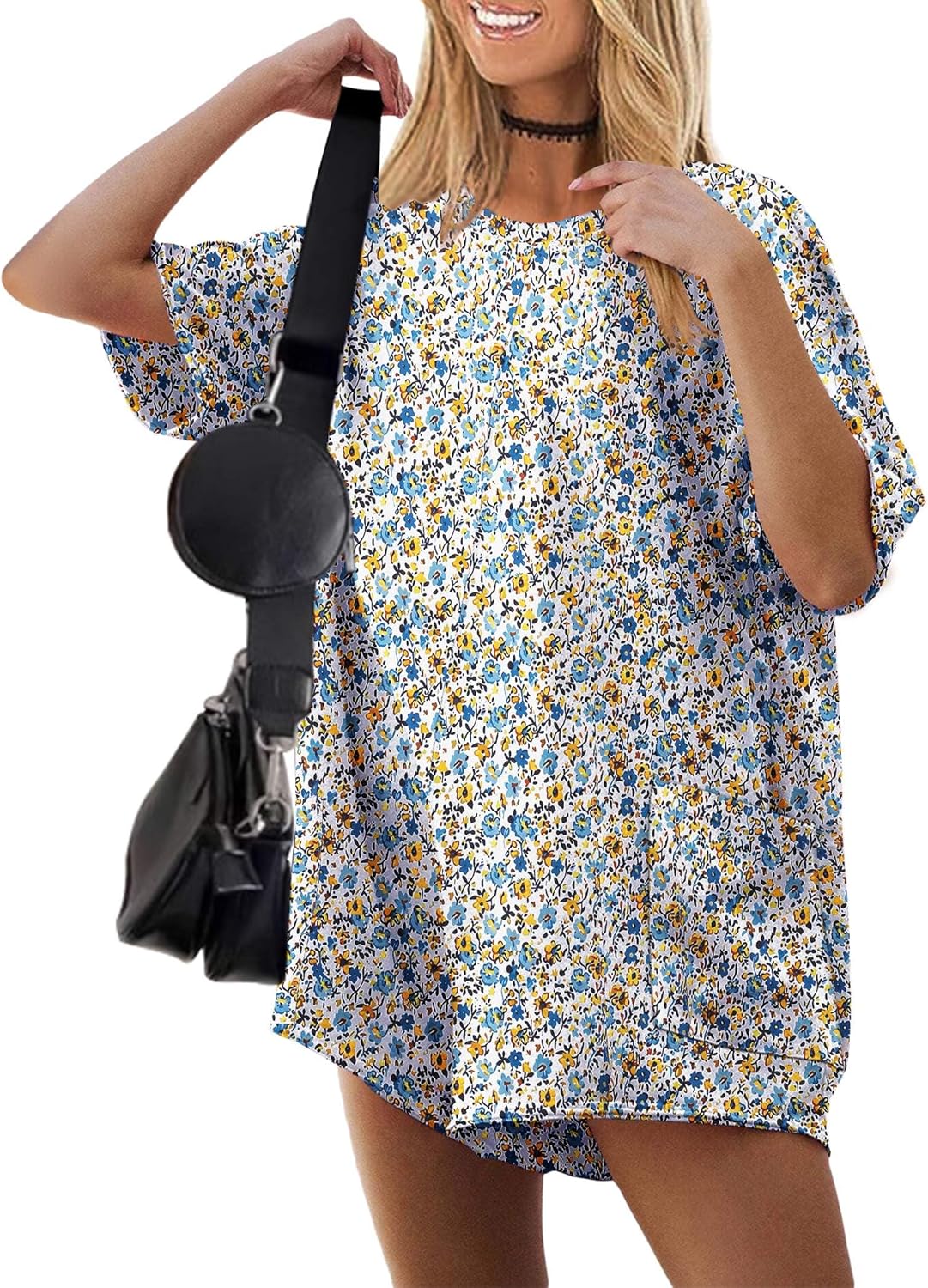 Ekouaer Rompers for Women Oversized Reversible Baggy T-shirt Jumpsuit
