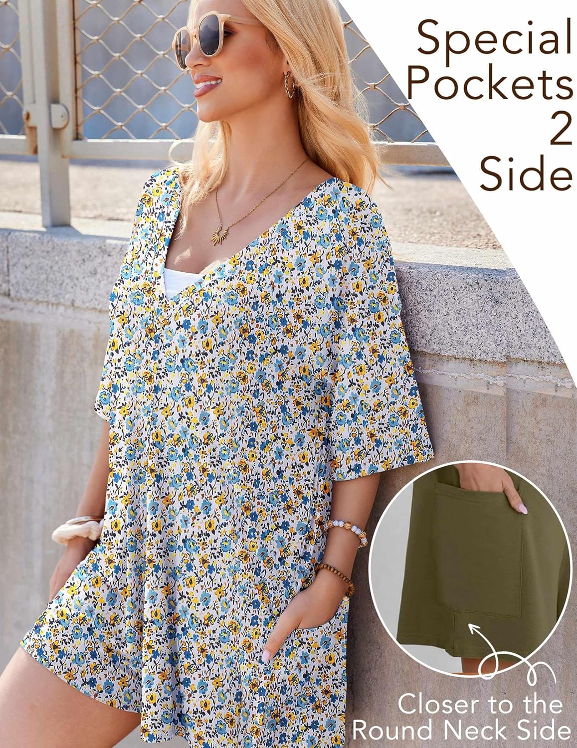 Ekouaer Rompers for Women Oversized Reversible Baggy T-shirt Jumpsuit