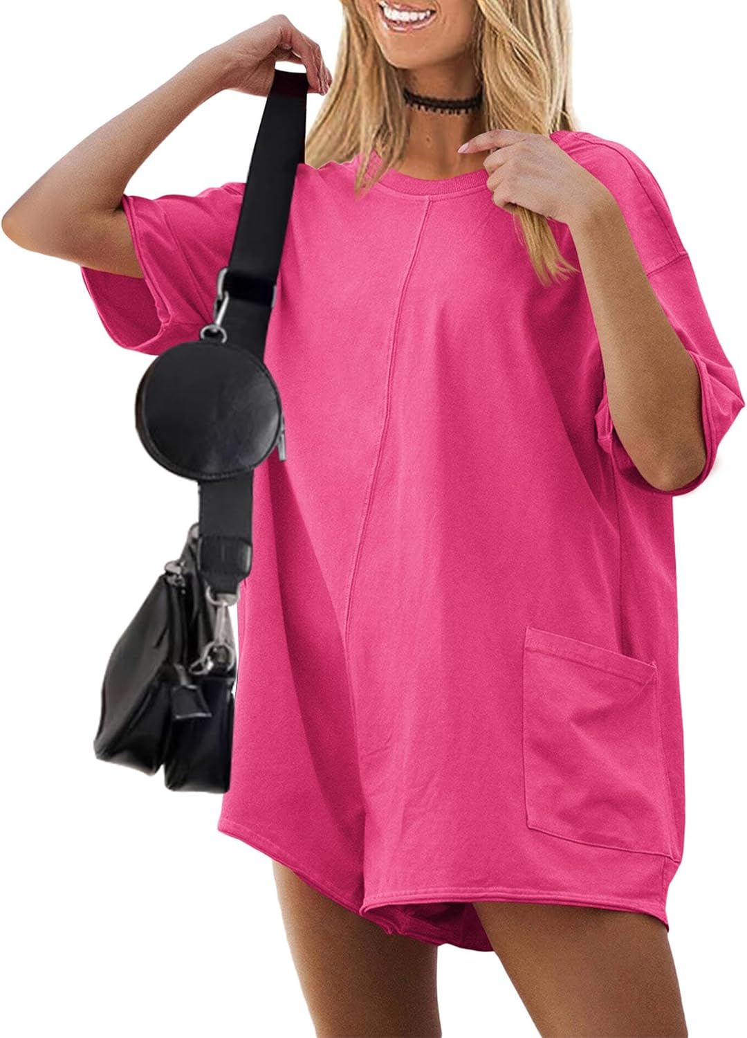 Ekouaer Rompers for Women Oversized Reversible Baggy T-shirt Jumpsuit