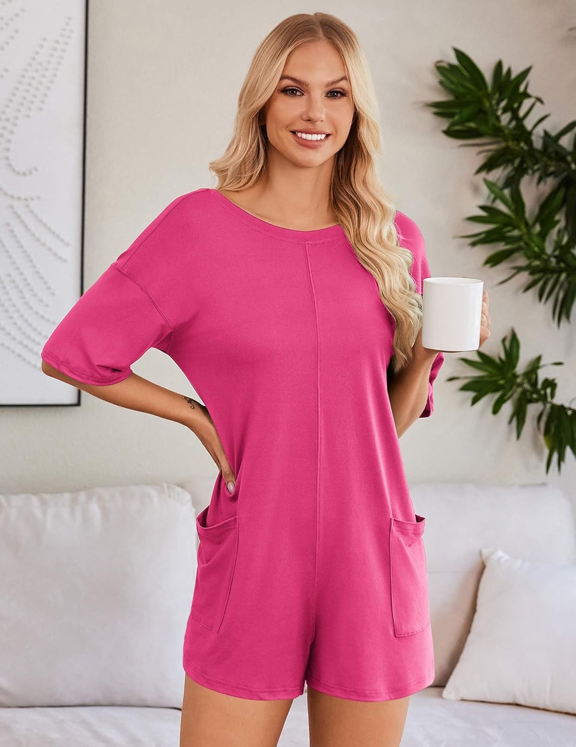 Ekouaer Rompers for Women Oversized Reversible Baggy T-shirt Jumpsuit