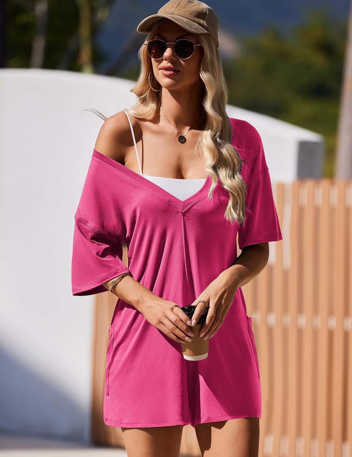 Ekouaer Rompers for Women Oversized Reversible Baggy T-shirt Jumpsuit