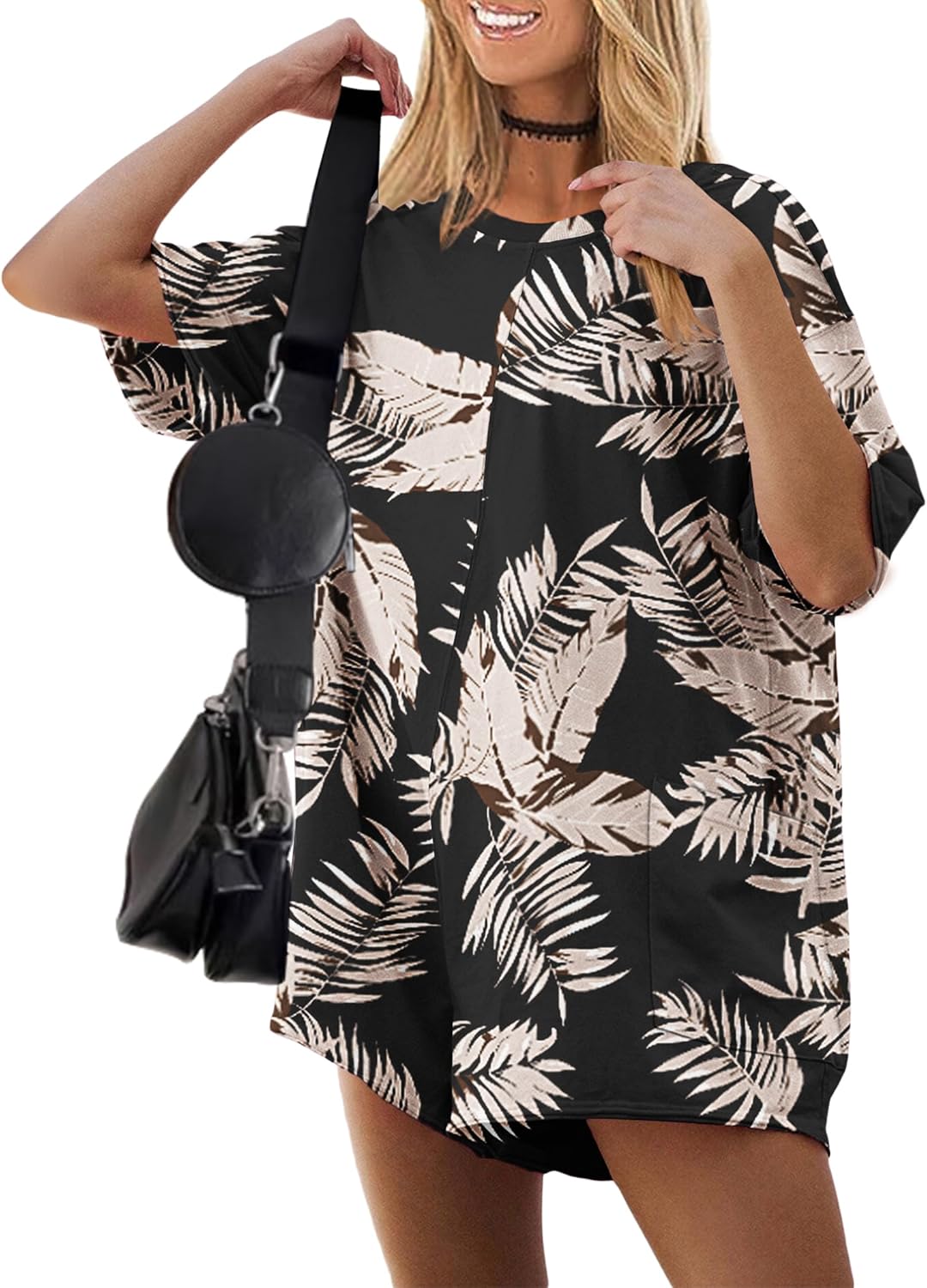 Ekouaer Rompers for Women Oversized Reversible Baggy T-shirt Jumpsuit