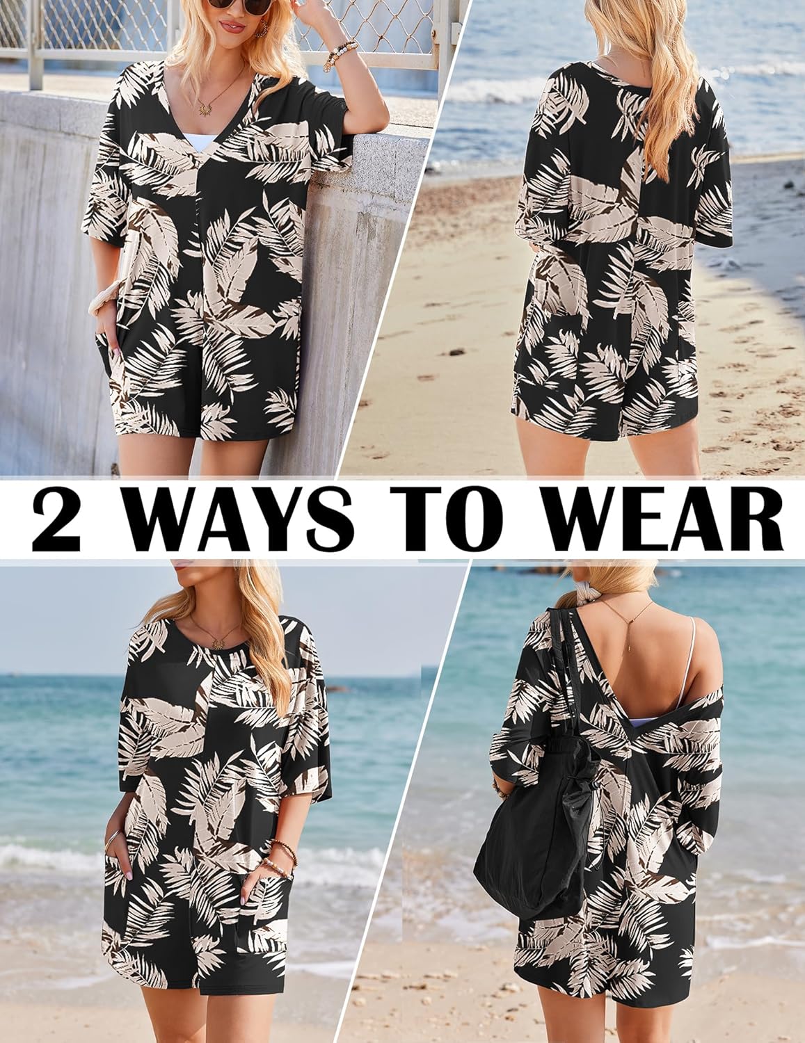Ekouaer Rompers for Women Oversized Reversible Baggy T-shirt Jumpsuit