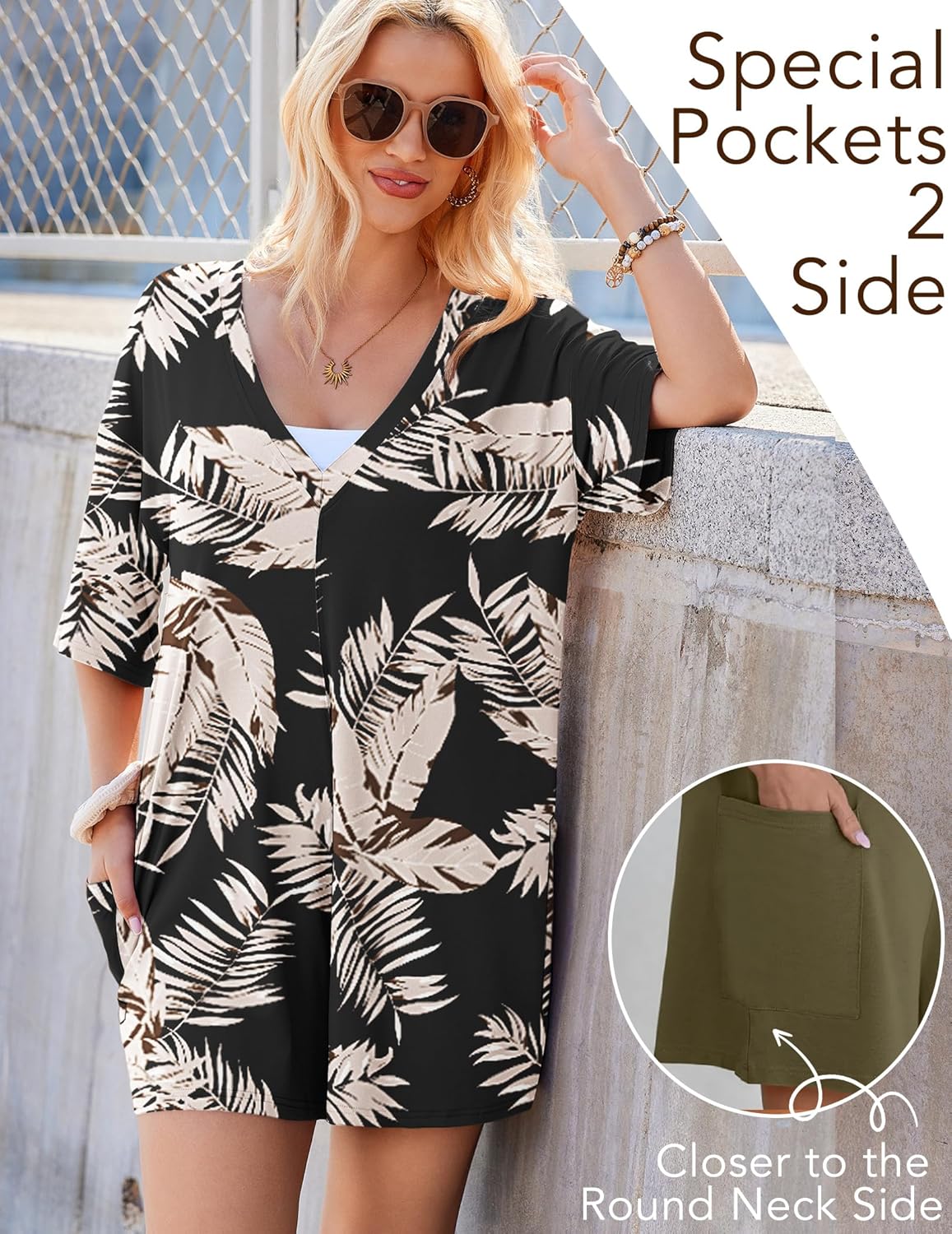 Ekouaer Rompers for Women Oversized Reversible Baggy T-shirt Jumpsuit