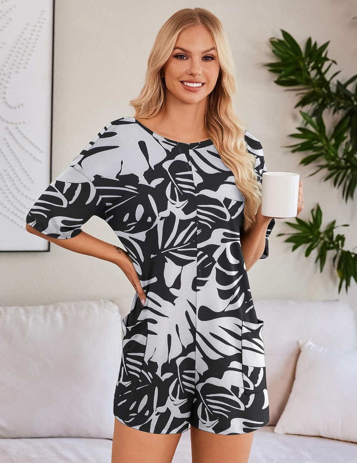 Ekouaer Rompers for Women Oversized Reversible Baggy T-shirt Jumpsuit