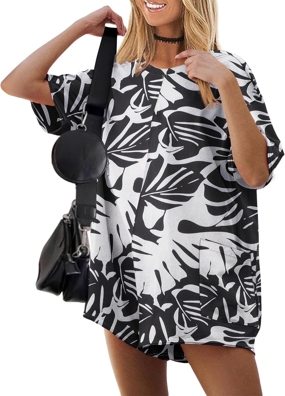 Ekouaer Rompers for Women Oversized Reversible Baggy T-shirt Jumpsuit