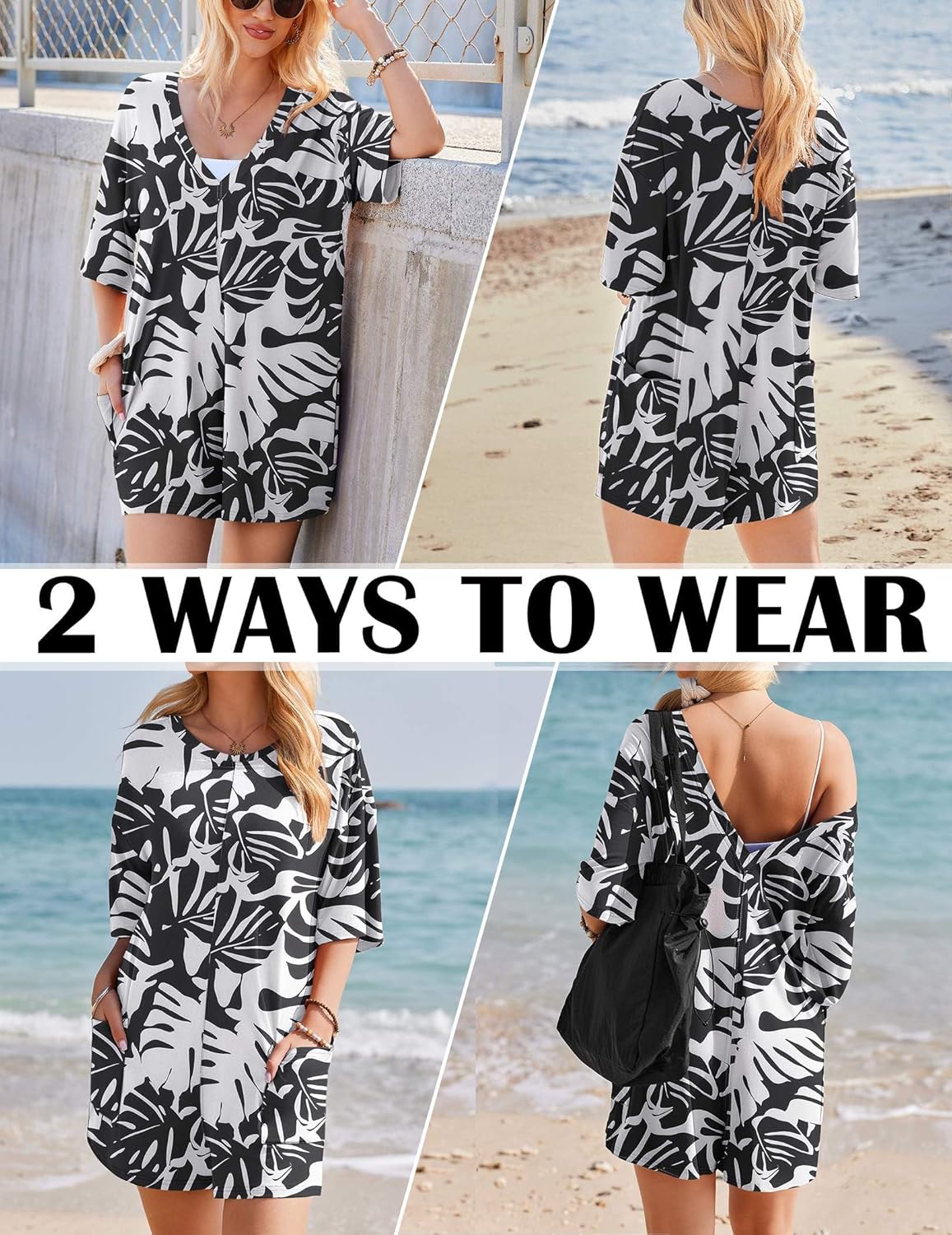 Ekouaer Rompers for Women Oversized Reversible Baggy T-shirt Jumpsuit