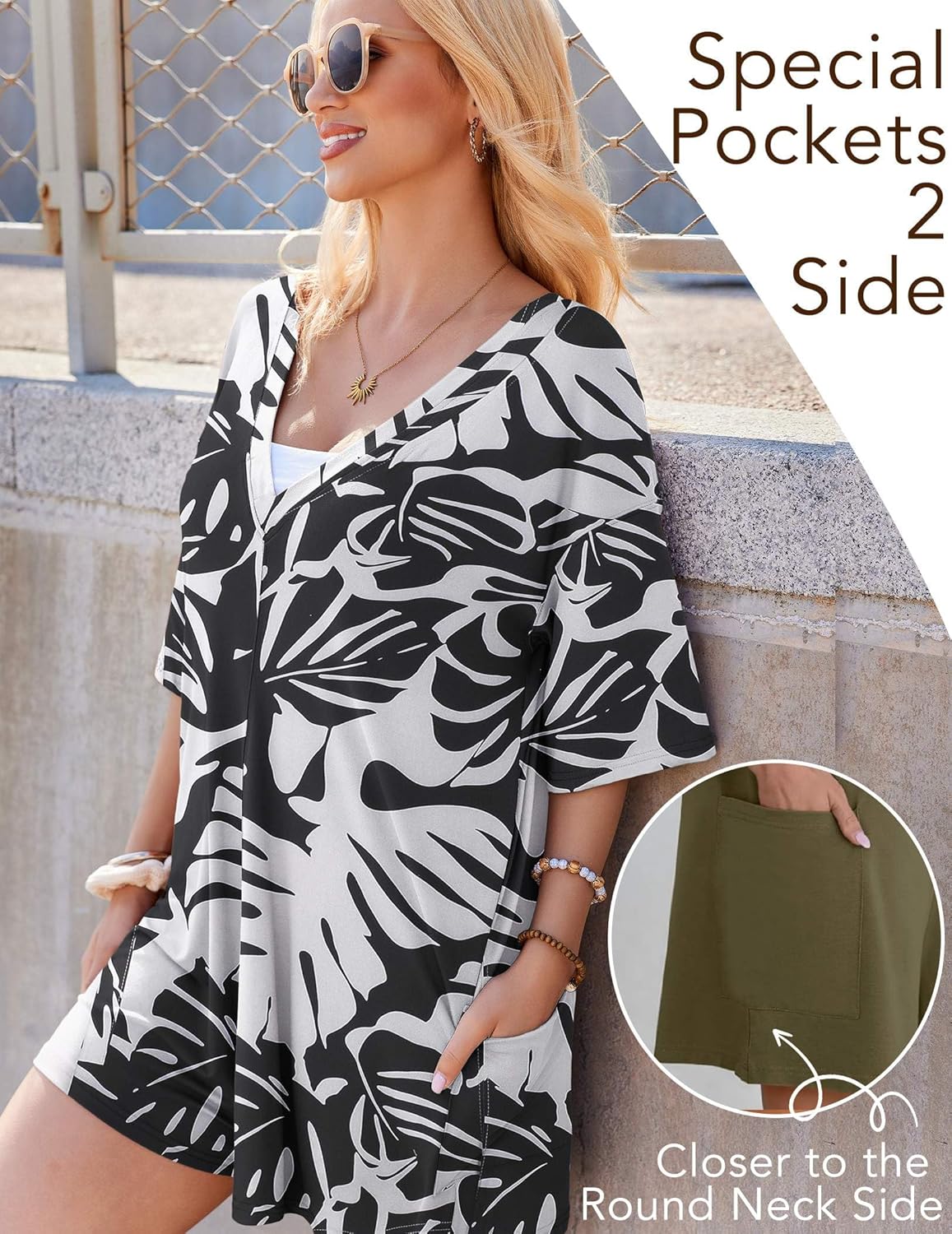 Ekouaer Rompers for Women Oversized Reversible Baggy T-shirt Jumpsuit