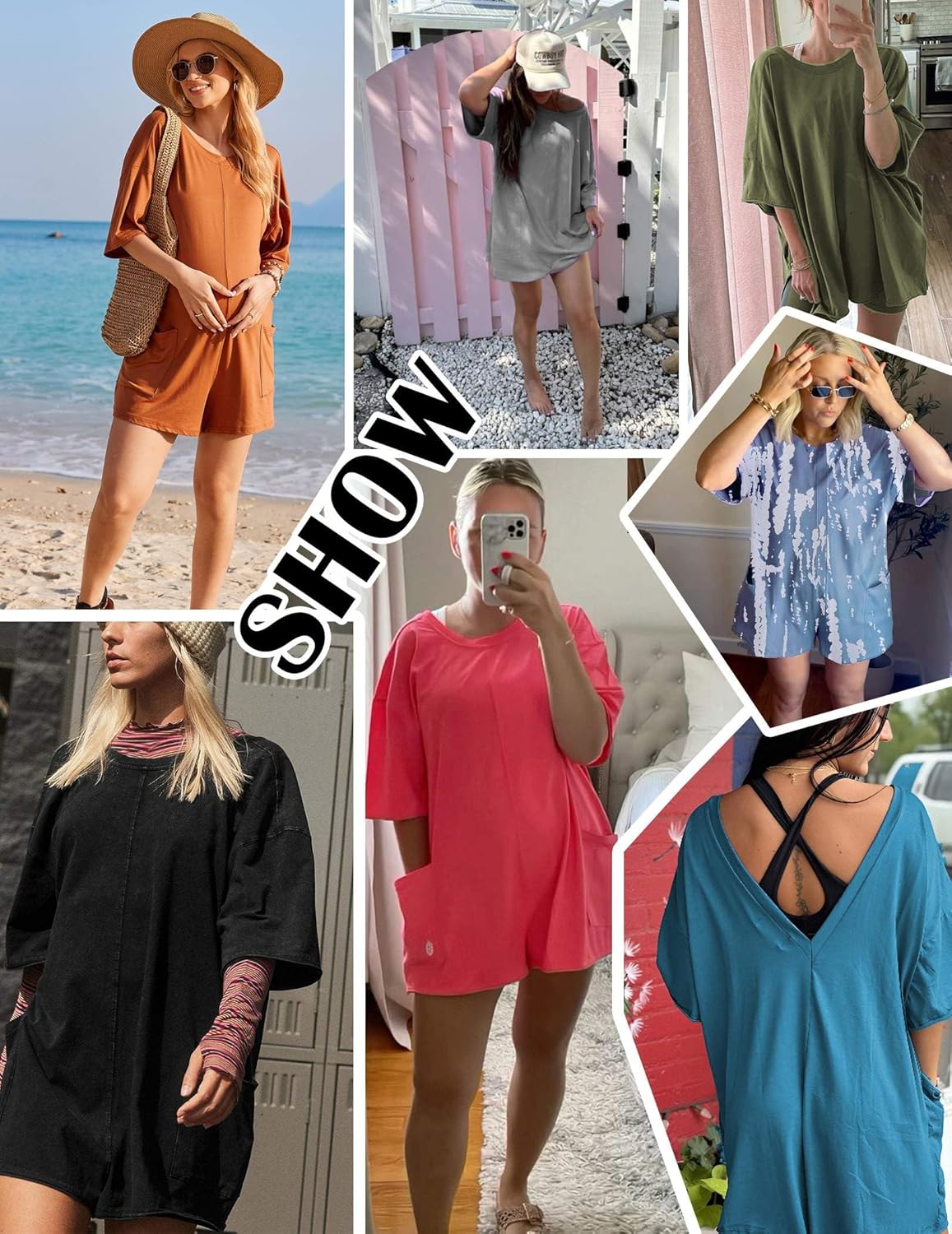 Ekouaer Rompers for Women Oversized Reversible Baggy T-shirt Jumpsuit