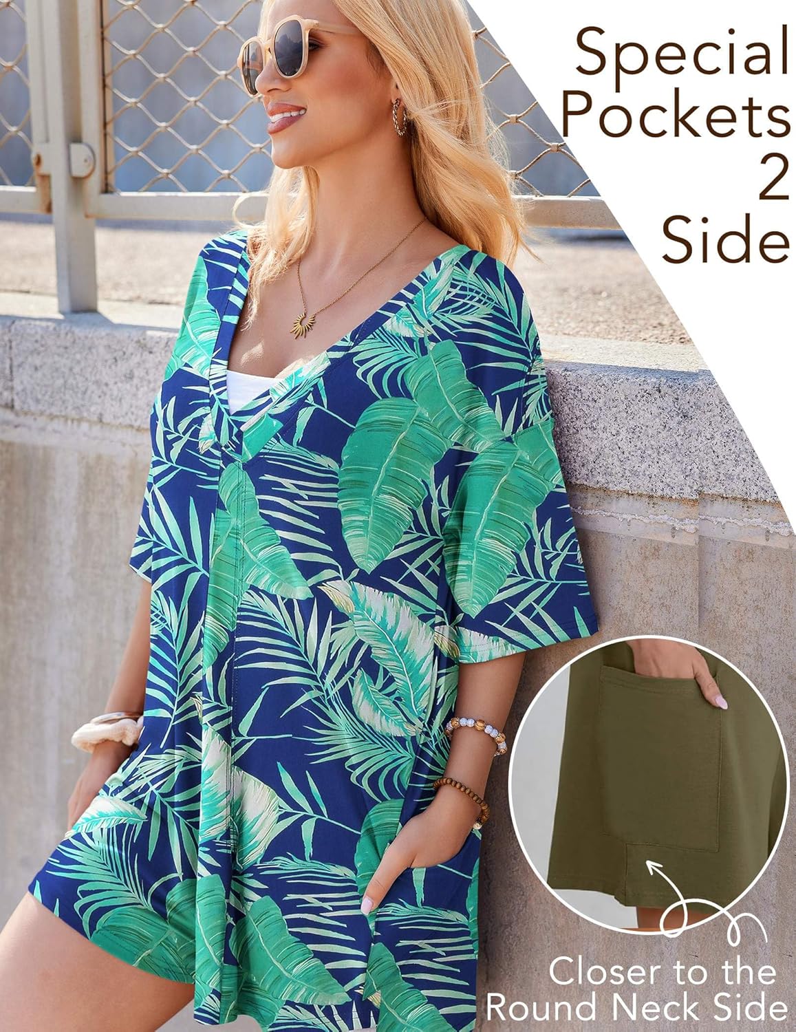 Ekouaer Rompers for Women Oversized Reversible Baggy T-shirt Jumpsuit