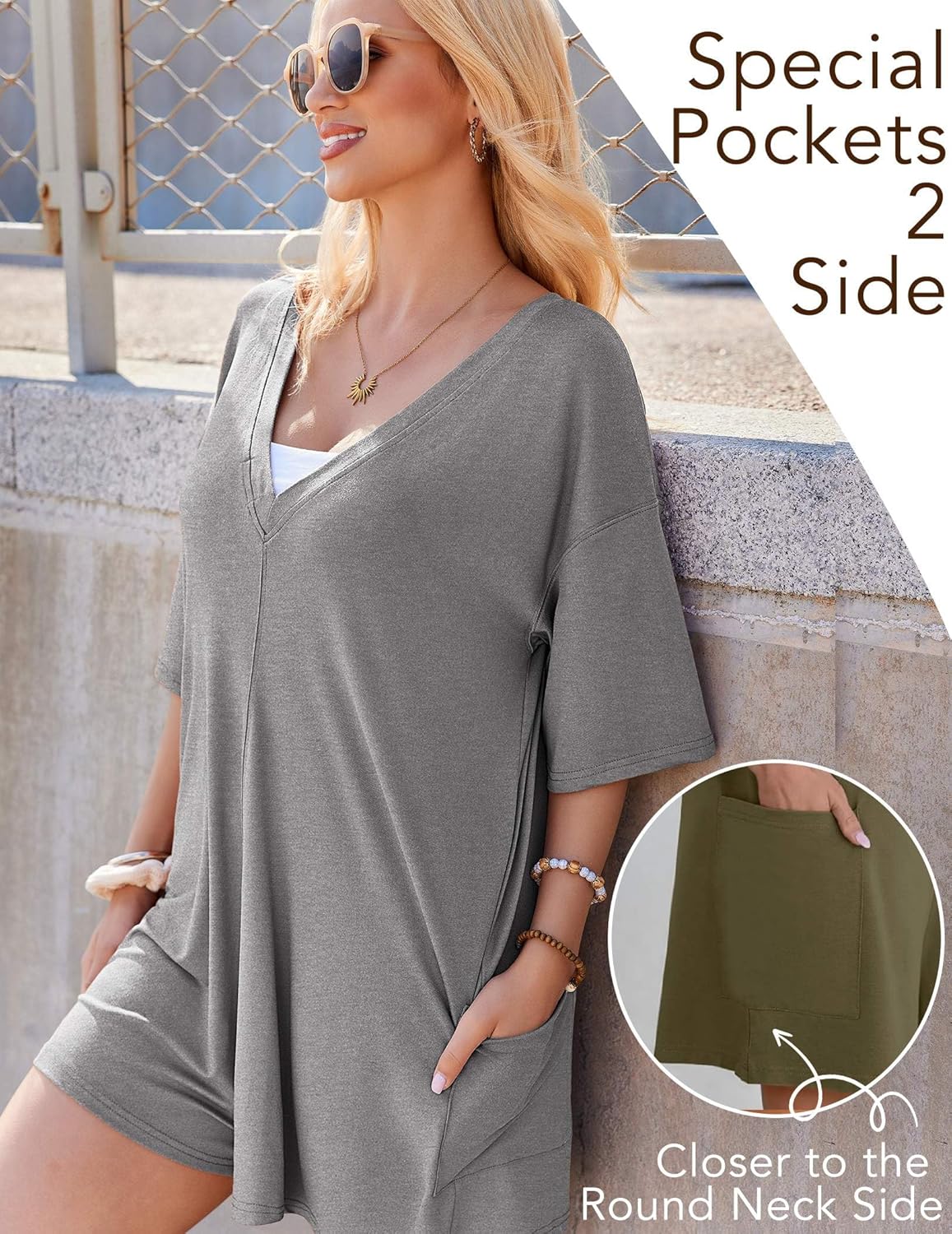 Ekouaer Rompers for Women Oversized Reversible Baggy T-shirt Jumpsuit