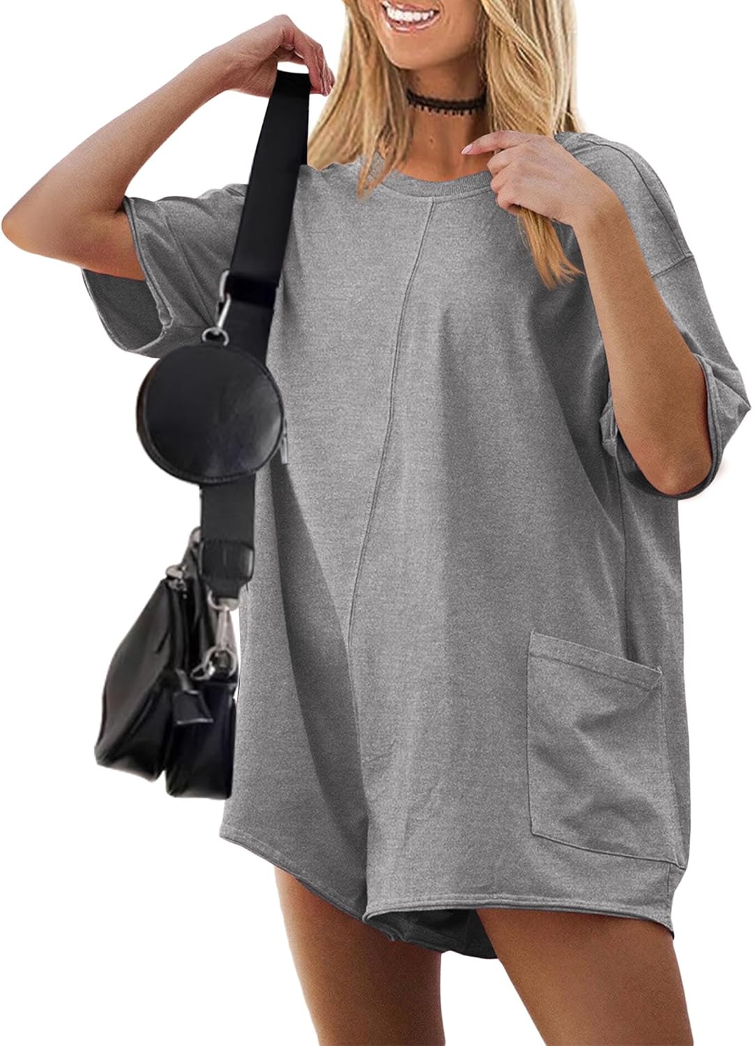 Ekouaer Rompers for Women Oversized Reversible Baggy T-shirt Jumpsuit