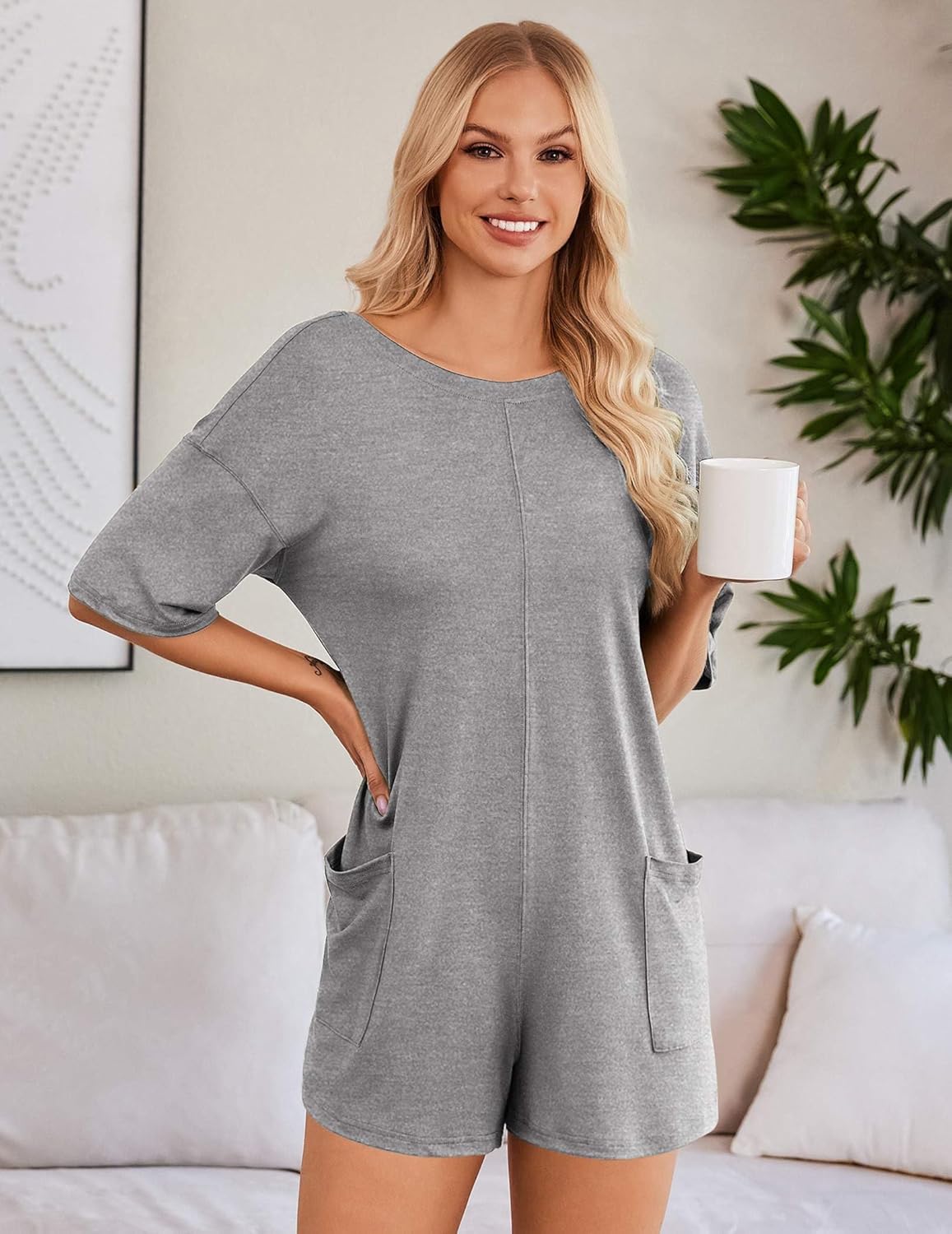 Ekouaer Rompers for Women Oversized Reversible Baggy T-shirt Jumpsuit