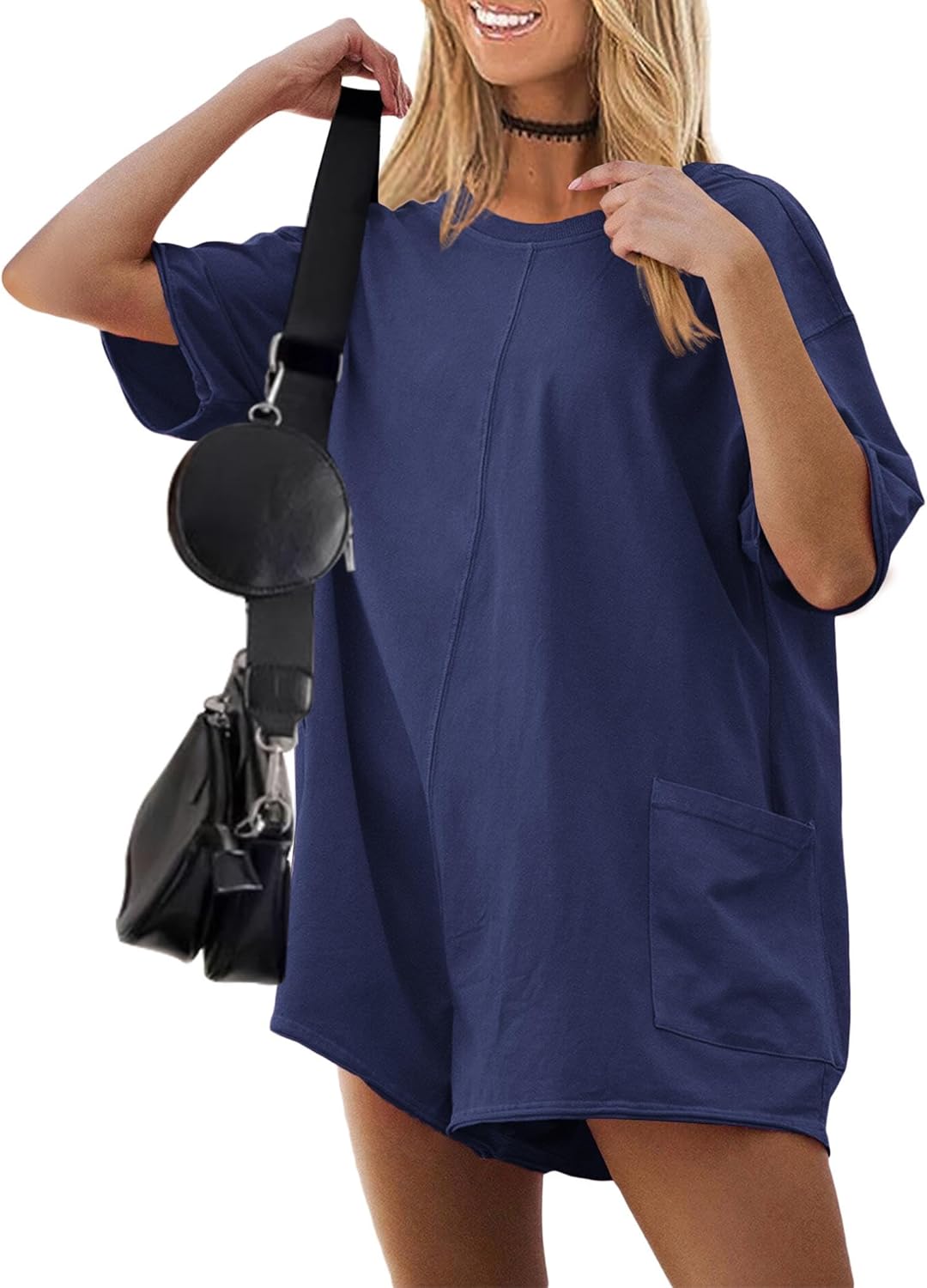 Ekouaer Rompers for Women Oversized Reversible Baggy T-shirt Jumpsuit