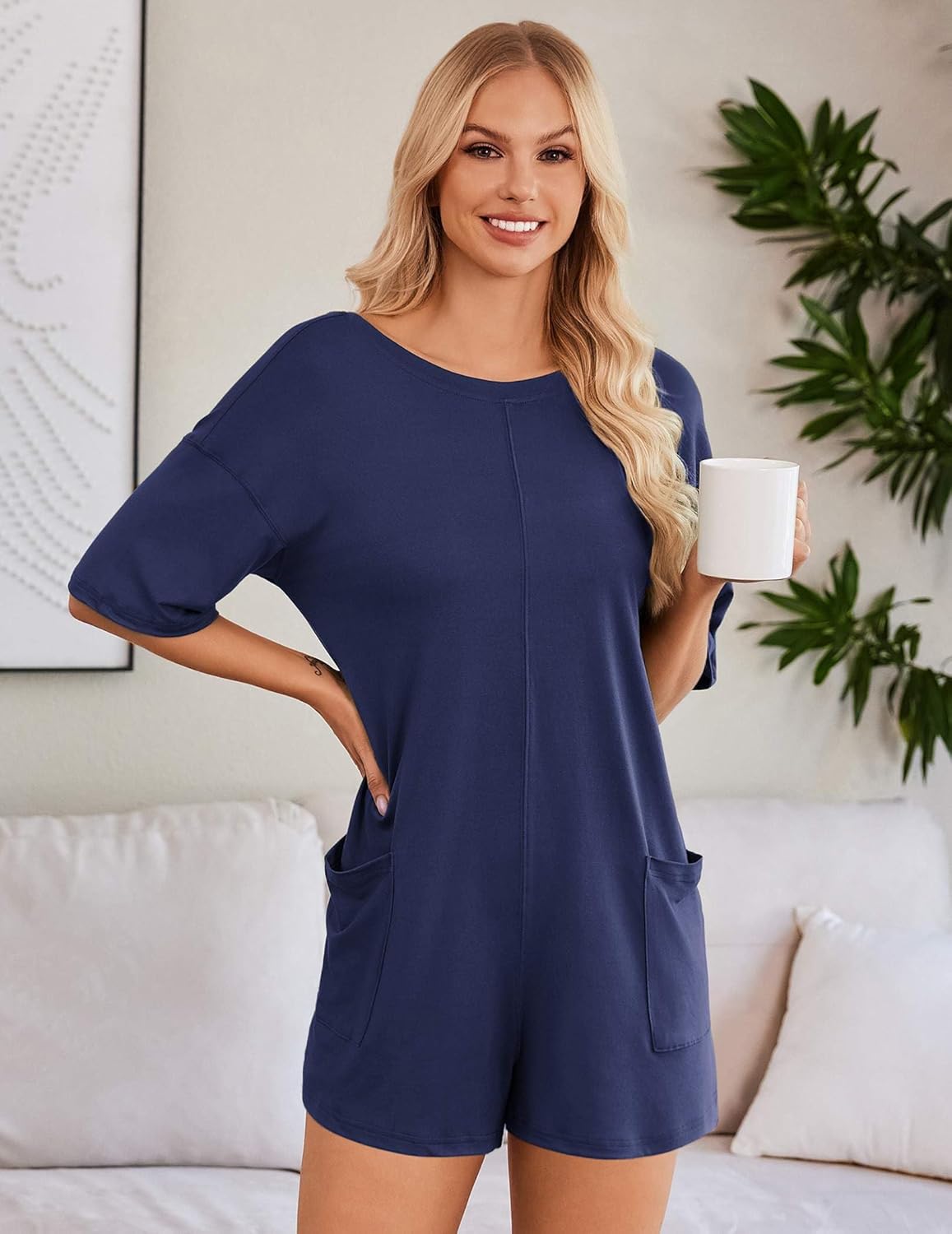 Ekouaer Rompers for Women Oversized Reversible Baggy T-shirt Jumpsuit