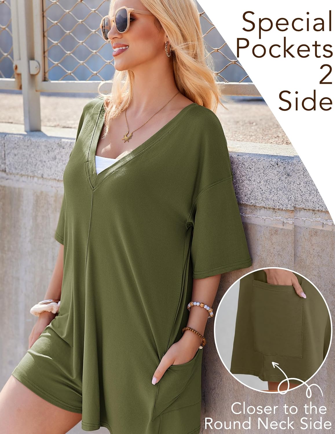 Ekouaer Rompers for Women Oversized Reversible Baggy T-shirt Jumpsuit