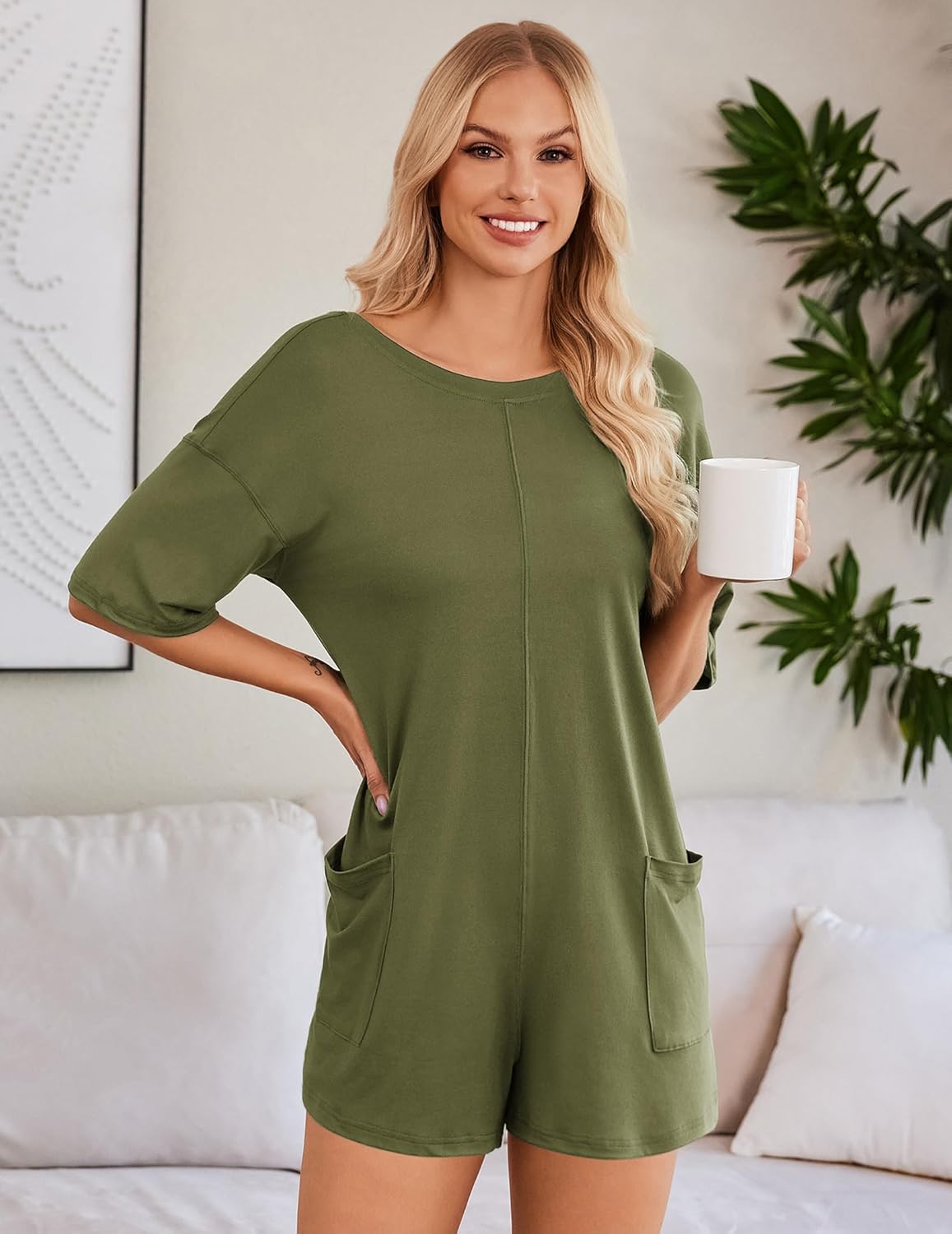 Ekouaer Rompers for Women Oversized Reversible Baggy T-shirt Jumpsuit