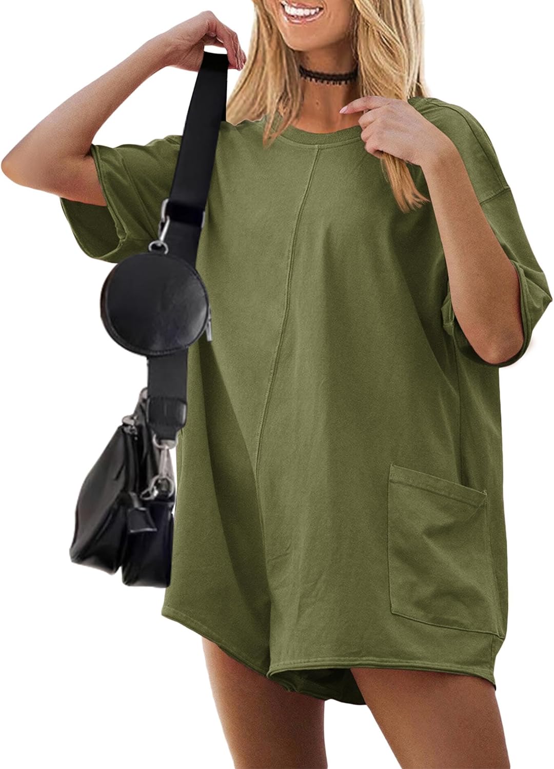 Ekouaer Rompers for Women Oversized Reversible Baggy T-shirt Jumpsuit