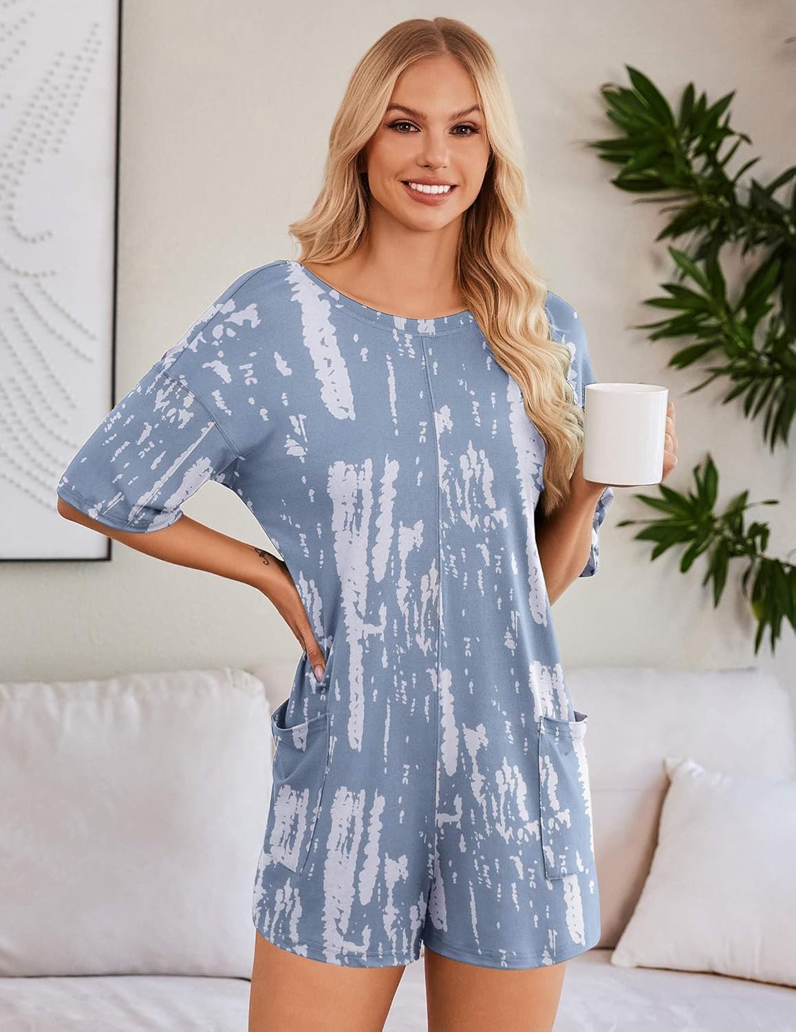 Ekouaer Rompers for Women Oversized Reversible Baggy T-shirt Jumpsuit
