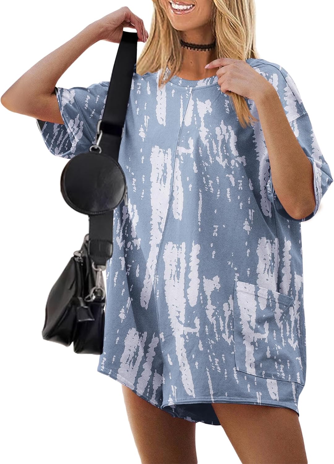 Ekouaer Rompers for Women Oversized Reversible Baggy T-shirt Jumpsuit